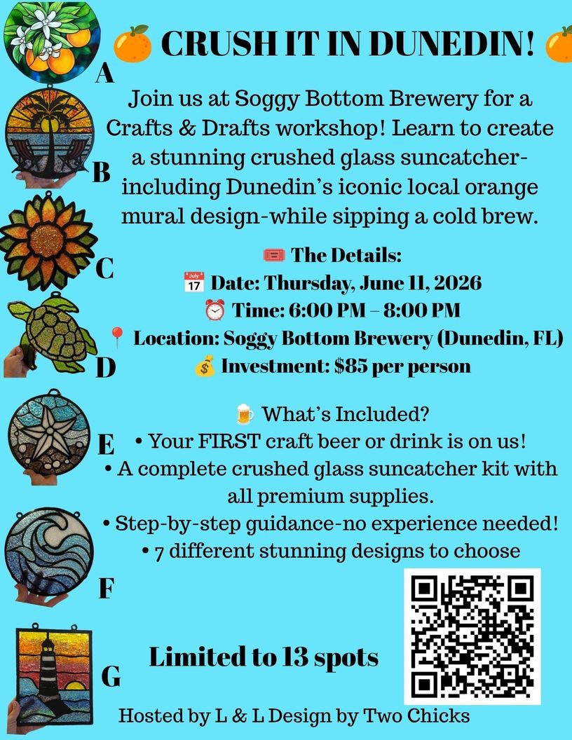 Crushed Glass Suncatcher Workshop @ Soggy Bottom Brewery Dunedin, FL June 11 2026  6-8pm