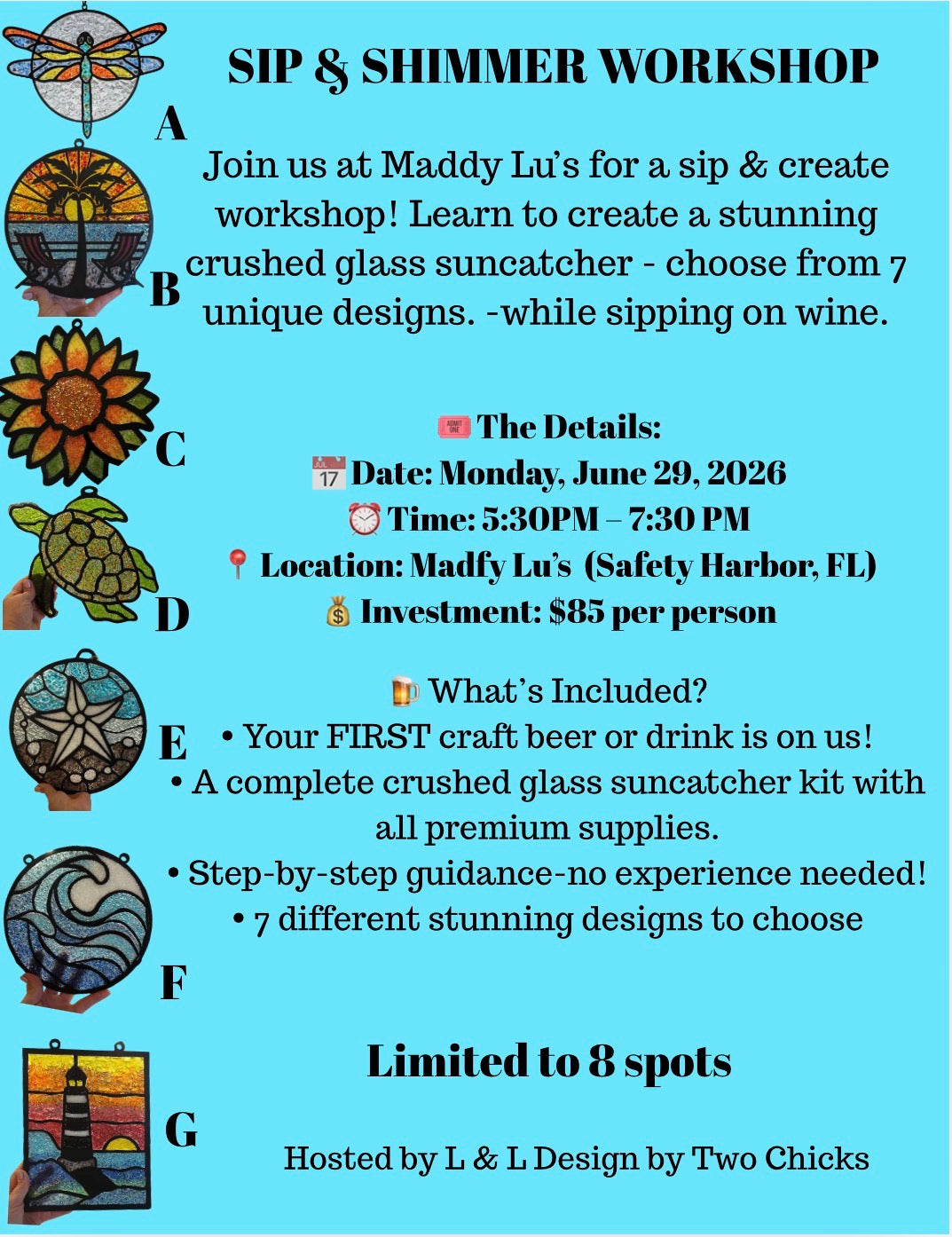 Crushed Glass Suncatcher Workshop @ Maddy Lu's Safety Harbor, FL June 29, 2026 5:30-7:30 pm